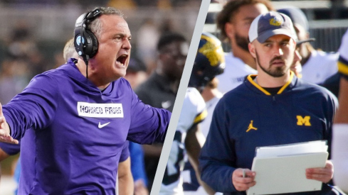TCU head coach Sonny Dykes (left) and former Michigan staffer Connor Stalions (right)