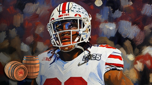 Jan 20, 2025; Atlanta, GA, USA; Ohio State Buckeyes defensive lineman Kayden McDonald (98) against the Notre Dame Fighting Irish during the CFP National Championship college football game at Mercedes-Benz Stadium. Mandatory Credit: Mark J. Rebilas-Imagn Images