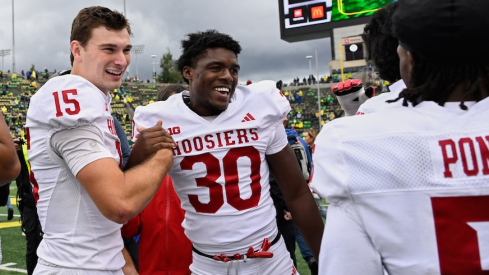 Fernando Mendoza and Kyler Kropp celebrate Indiana’s win