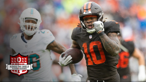 Quinshon Judkins running for his 46-yard touchdown against the Miami Dolphins