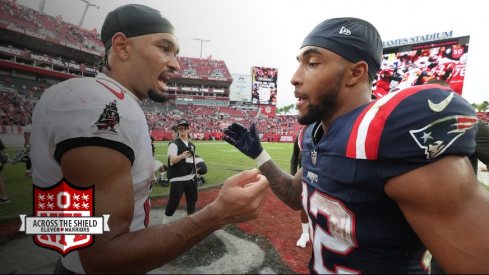 Emeka Egbuka and TreVeyon Henderson catching up after the Patriots’ win over the Buccaneers