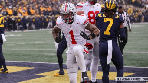 Brandon Inniss celebrating his touchdown vs. Michigan