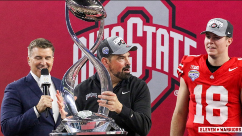 Ryan Day hoisting the Cotton Bowl trophy