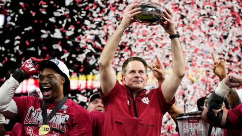 Curt Cignetti celebrating Indiana’s Big Ten Championship Game win