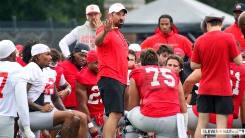 Ryan Day speaks to his team at practice