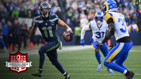 Jaxon Smith-Njigba running after a catch vs. the Rams