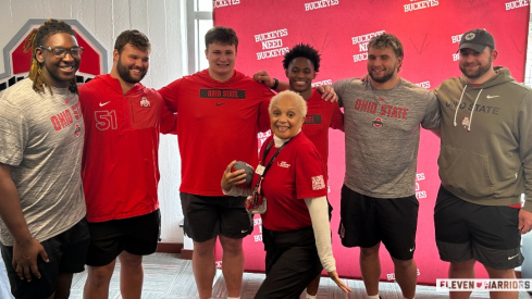 Ohio State offensive linemen, Devin McCuin at blood drive