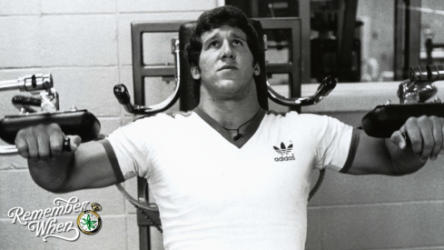 Buffalo Bills linebacker Tom Cousineau poses for pictures during a workout on the Ohio State campus.