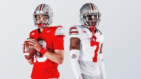 Julian Sayin and Jermaine Mathews Jr. in Ohio State’s new uniforms for 2026