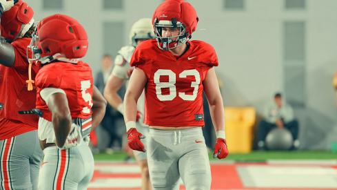 Nate Roberts at Ohio State's annual Student Appreciation Day practice at the Woody Hayes Athletic Center on April 4, 2026.