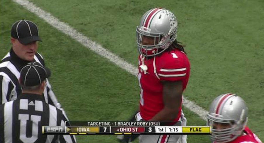 Bradley Roby was ejected for targeting in the Iowa game.