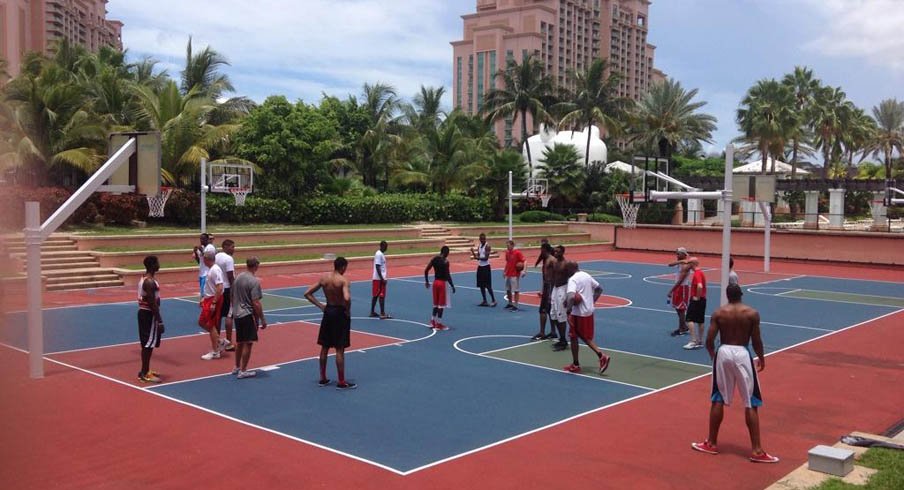 The Ohio State basketball team practices outside of the Atlantis resort in the Bahamas.