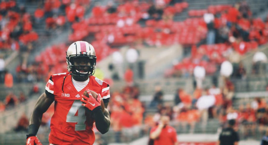 Curtis Samuel powers up. [Walt Keys, ElevenWarriors.com]