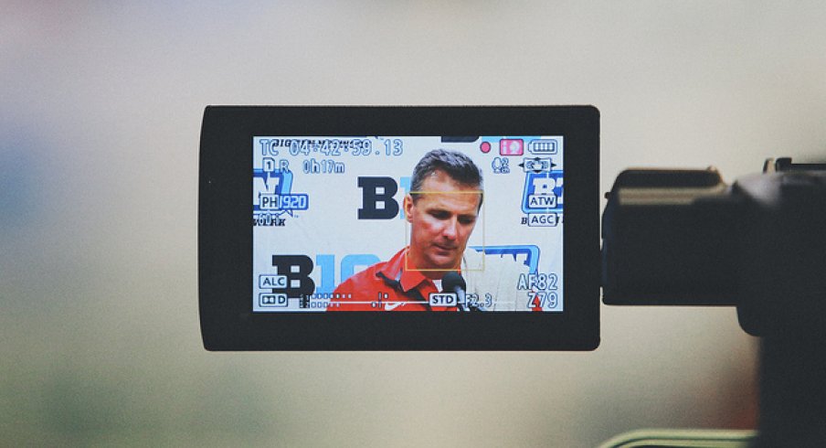 ALL EYEZ ON MEYER. Urban Meyer at Northwestern, 2013. [Walt Keys, ElevenWarriors.com]