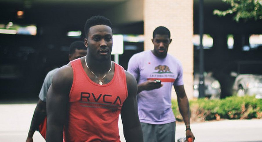 Noah Spence arriving at Ohio State's fall camp.