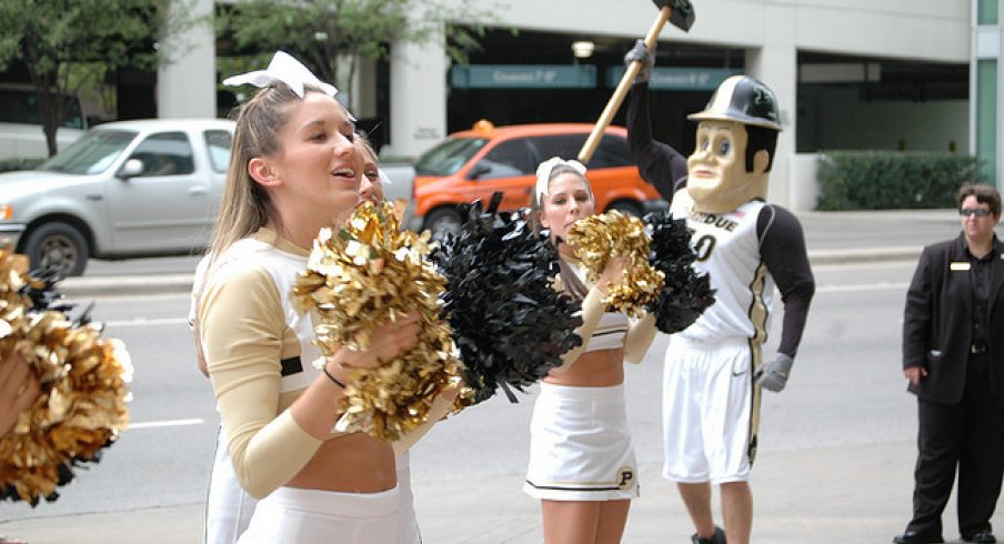 Moments before Purdue Pete bludgeoned two Purdue cheerleaders to death.