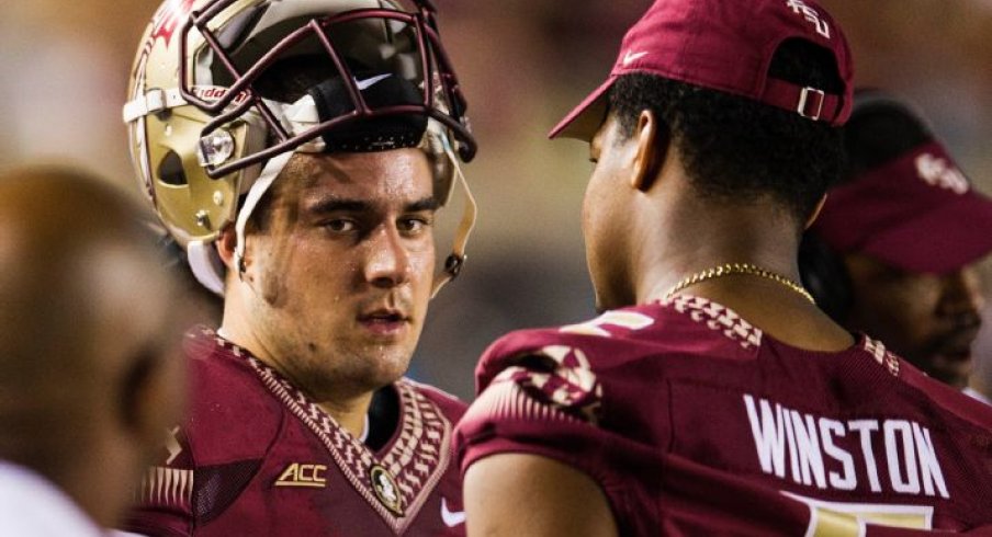 Sean Maguire struggled against Clemson. Jameis Winston could only watch.