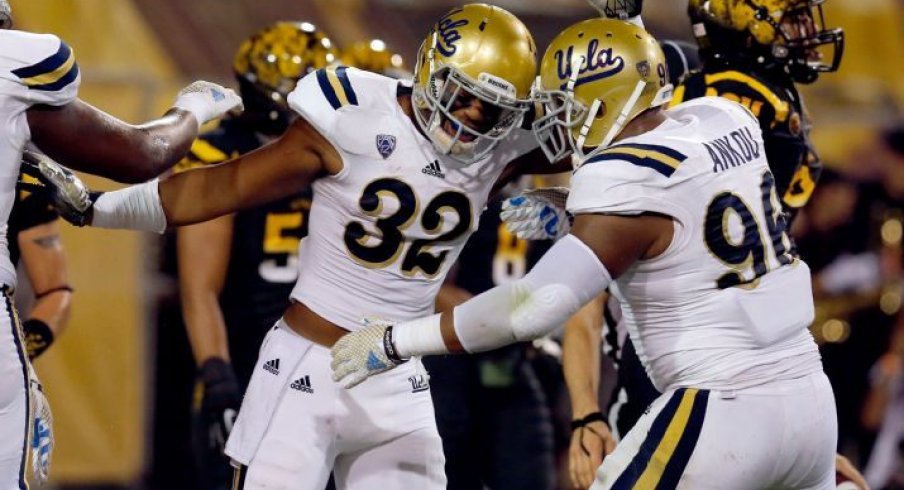 Nate Iese  celebrates his touchdown with Eli Ankou against Arizona State