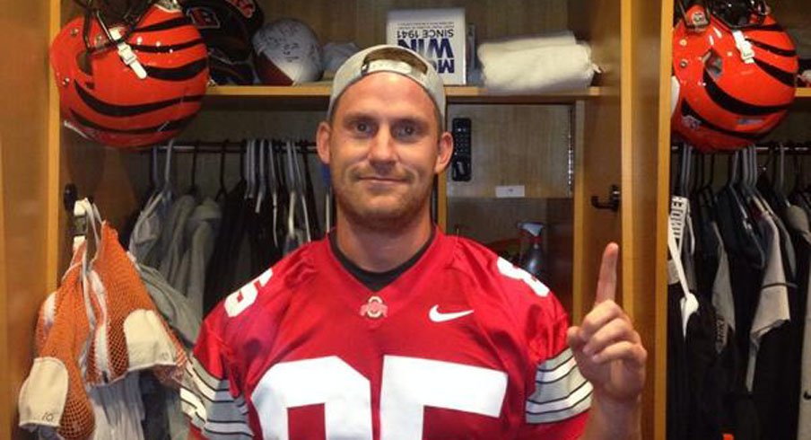 Kevin Huber rocking Mike Nugent's old Ohio State jersey.