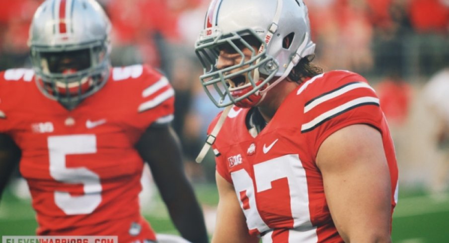 Freshman Raekwon McMillan and sophomore Joey Bosa celebrate being bad ass