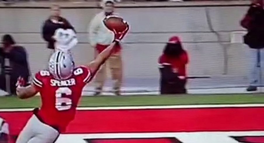 Evan Spencer's one-handed touchdown grab highlighted Ohio State's blowout of Rutgers.