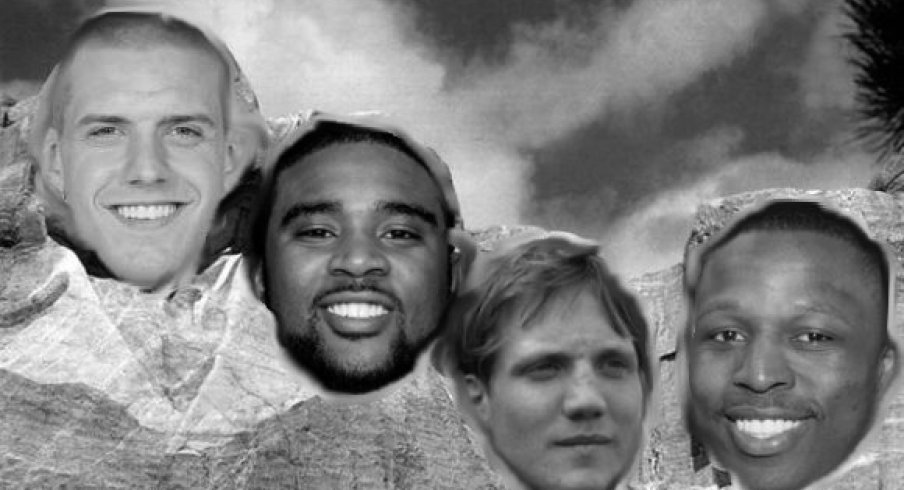 Mount Buckmore for the 2000s features James Laurinaitis, Troy Smith, A.J. Hawk and Mike Doss.
