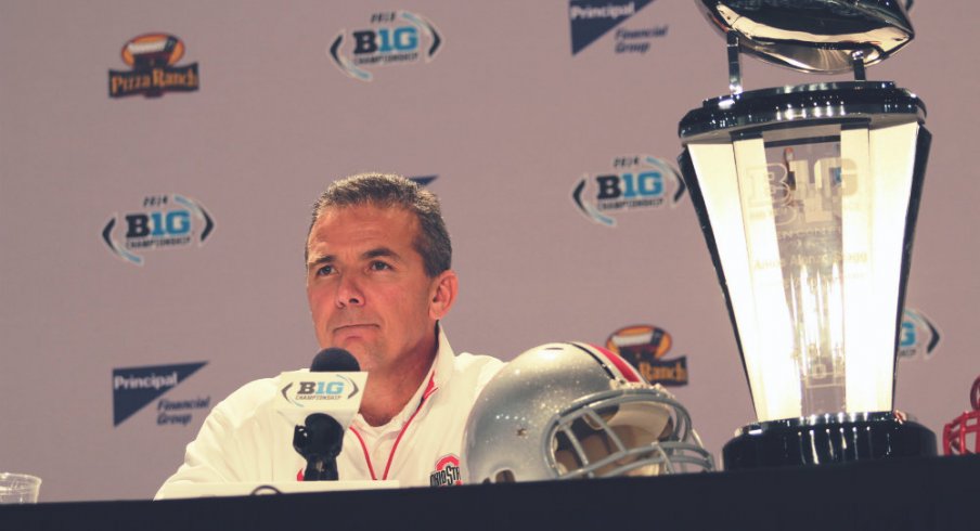 Back inside the bowels of Lucas Oil Stadium, Urban Meyer met with reporters to preview Ohio State's Big Ten title bout against Wisconsin.