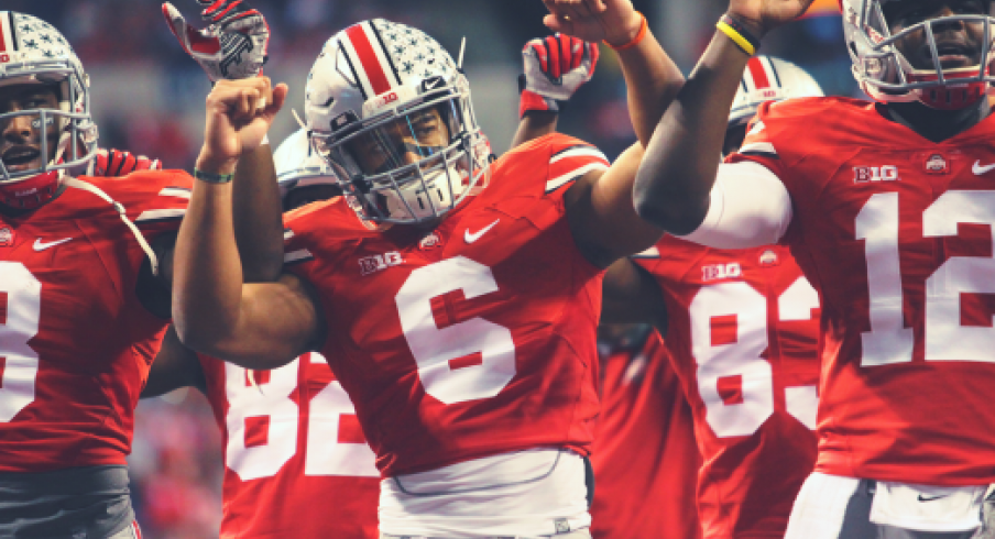 Evan Spencer celebrates Ohio State's Big Ten Championship win over Wisconsin.