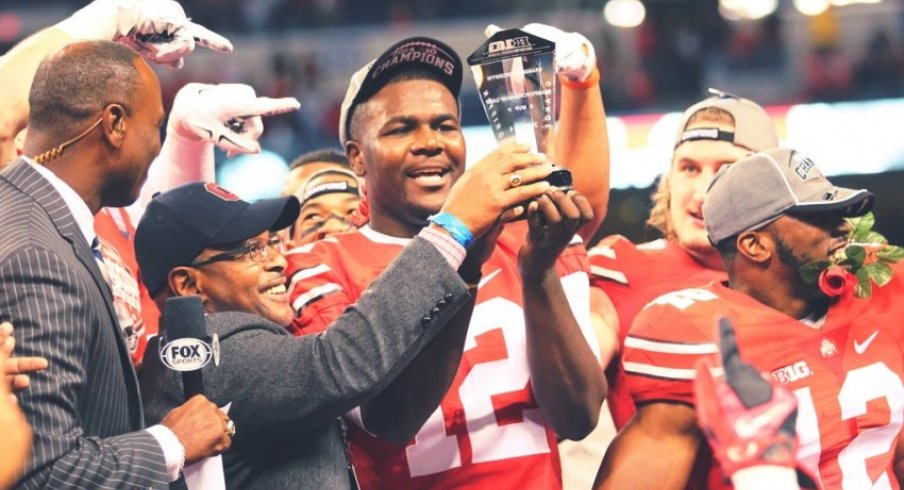Cardale Jones wins the B1G Championship MVP trophy in his first collegiate start. NBD. 