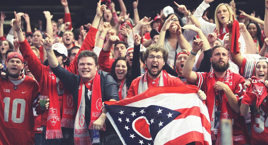 Ohio State fans going nuts at the Sugar Bowl after the Buckeyes jumped out in front of Alabama in the 3rd quarter.