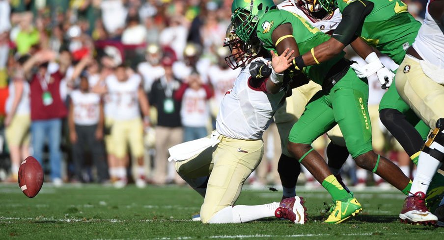 Oregon linebacker Torrodney Prevot makes Florida State quarterback Jameis Winston regret some things.