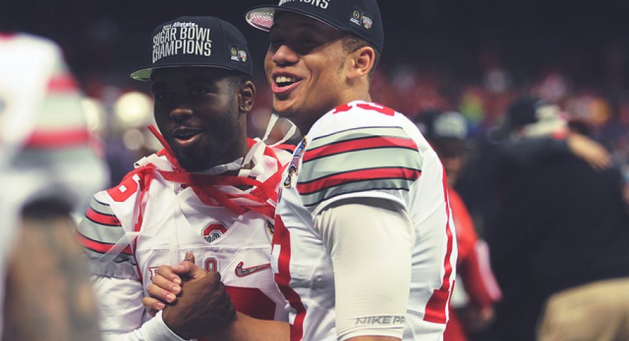 J.T. Barrett, left, and Stephen Collier, right, share a moment after the Sugar Bowl.