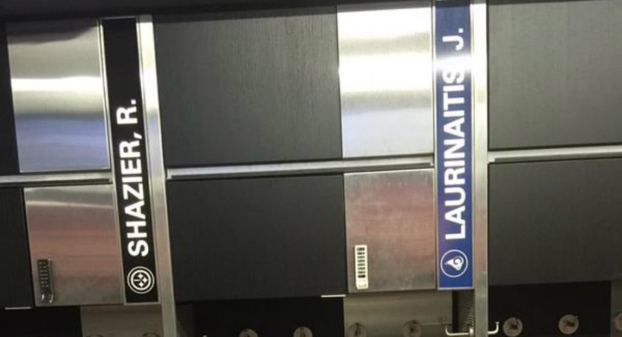 Lockers for James Laurinaitis and Ryan Shazier at the Woody Hayes Athletic Center