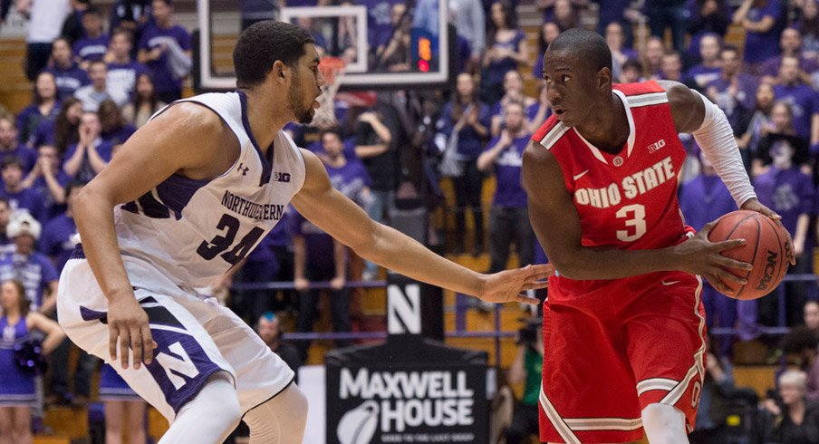 Ohio State guard Shannon Scott sets for a play at Northwestern.