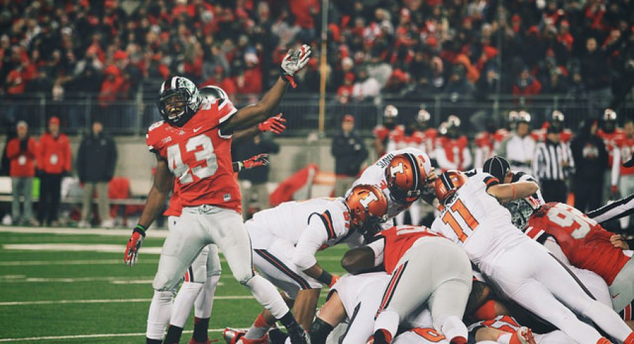 Darron Lee celebrates after a fumble recovery. 