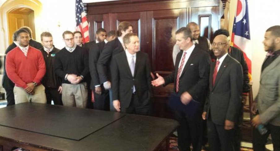 John Kasich, Urban Meyer, Dr. Drake, and OSU's football team