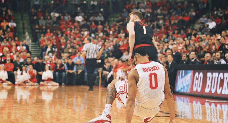 D'Angelo Russell picks himself up off the floor.