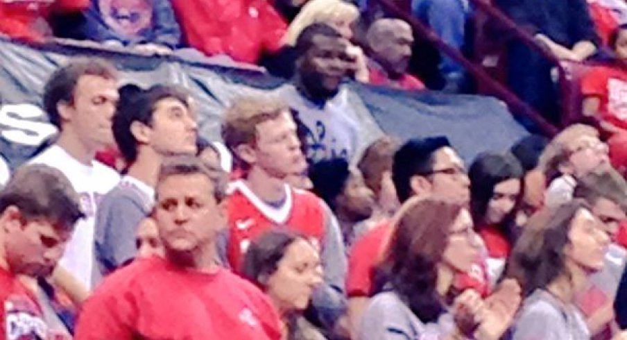 Cardale Jones watches from the student section.