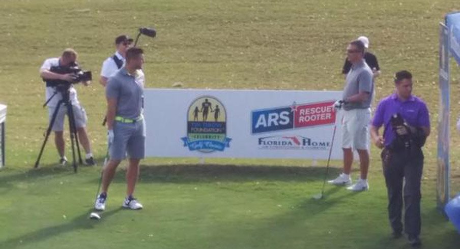 Urban Meyer and Tim Tebow at Tebow's Celebrity Golf Classic Saturday
