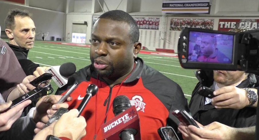 Tony Alford meets with the media