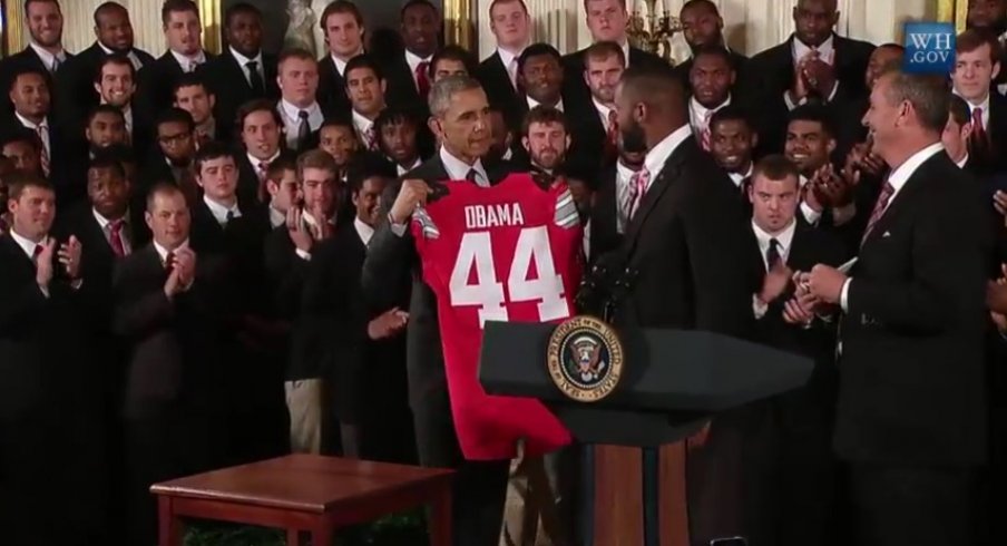 Obama gets his Ohio State No. 44 jersey.