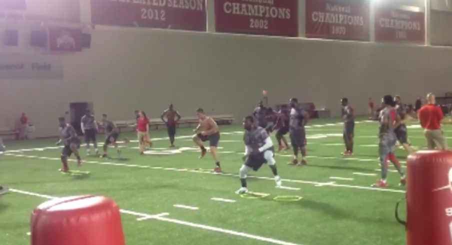 J.T. Barrett works on his footwork.