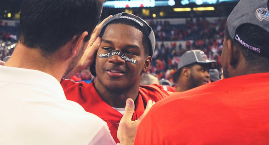 Raekwon McMillan and Luke Fickell after the Sugar Bowl stomping of Alabama.