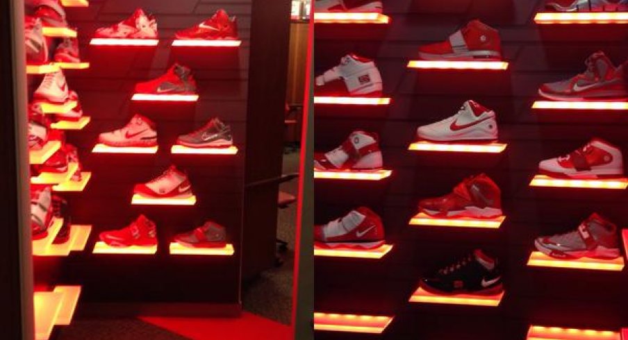 Ohio State's display of all the LeBron James shoes the basketball team's worn since 2007.