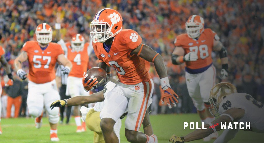 OCTOBER 3, 2015: Clemson wide receiver Artavius Scott (3) breaks a tackle on his way to a touchdown during 1st half action between the Clemson Tigers and the Notre Dame Fighting Irish at Memorial Stadium in Clemson, SC. (Photograph by Doug Buffington/ Icon Sportswire).