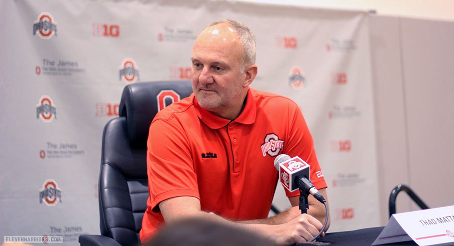 Thad Matta speaks to the media.