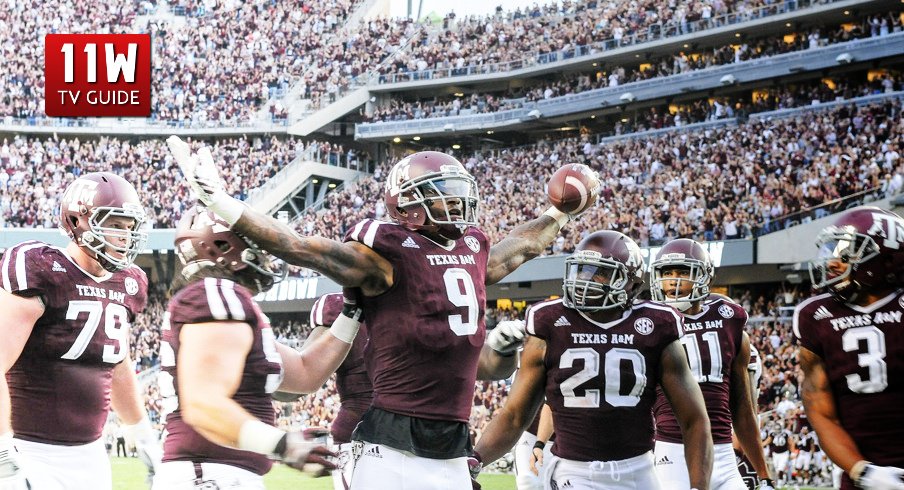 October 3, 2015: Texas A&M Aggies wide receiver Ricky Seals-Jones (9) celebrates a first half touchdown reception during the Mississippi State Bulldogs vs Texas A&M Aggies game at Kyle Field, College Station, Texas.