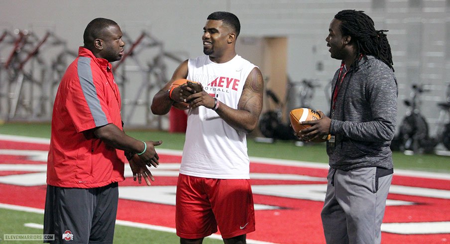 Tony Alford, Ezekiel Elliott and Kareem Walker