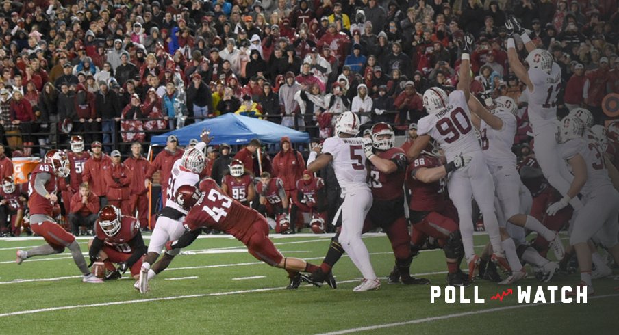 October 31, 2015: WSU sophomore place kicker Erik Powell (46) misses this game-winning field goal attempt on the last play of the game during the PAC-12 game between the Stanford University Cardinal and the Washington State University Cougars played at Martin Stadium, in Pullman Washington on the campus of Washington State. Stanford won 30-28 to improve to 7-1 overall and 6-0 in the PAC-12 North. WSU fell to 5-3 overall, and 3-2 in PAC-12 conference play. (Photograph by Robert Johnson/Icon Sportswire)