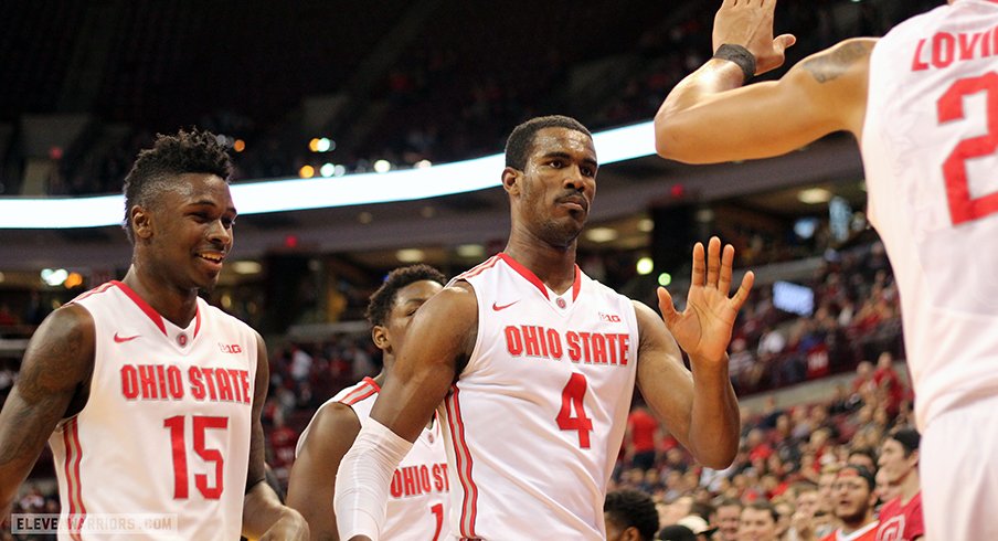 Daniel Giddens come off the floor after his first-half buzzer beater.